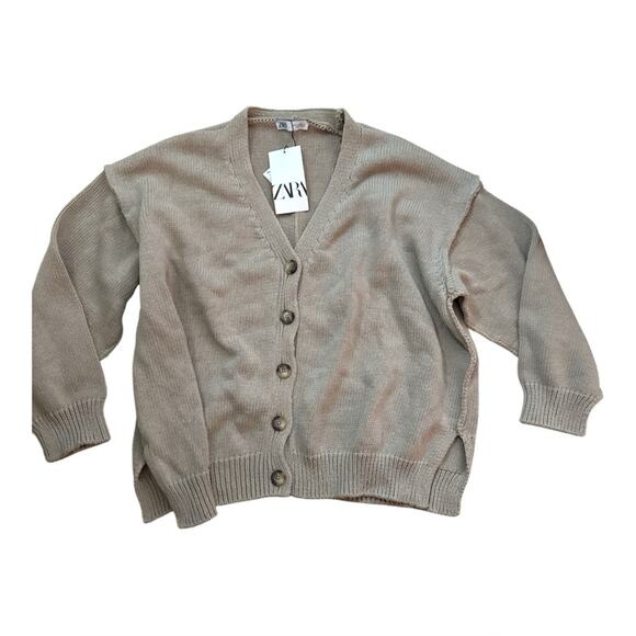 NWT Zara Slouchy Chunky Cardigan Sweater | Beige | Medium - Picture 1 of 8